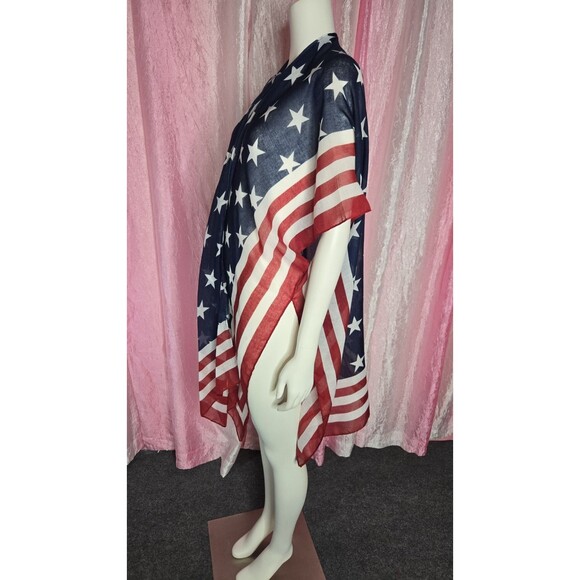 Steve Madden American Flag Blue Star Stripes Beach Wear Kimono One Size - Picture 6 of 9